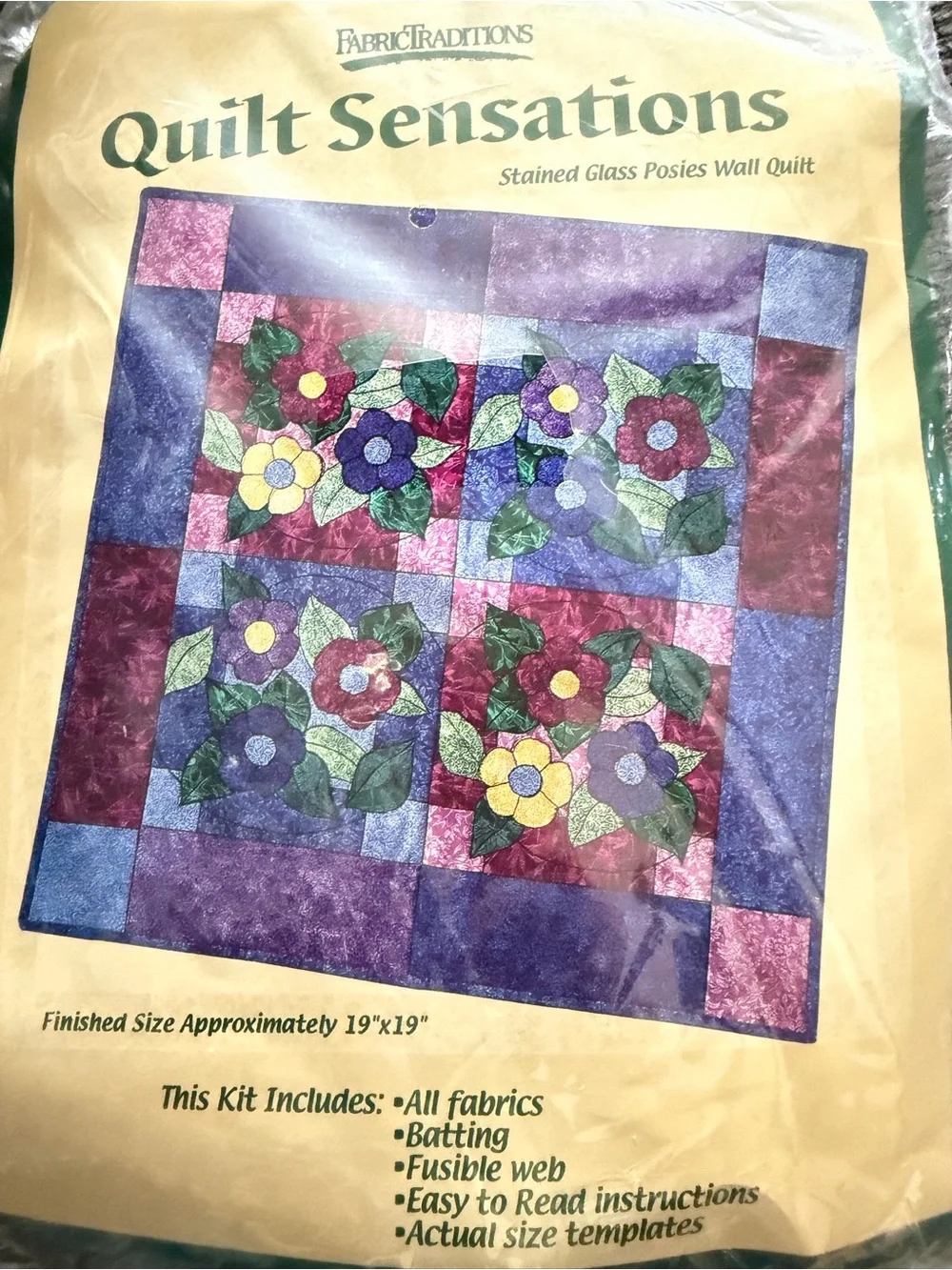 Quilt Sensations Stained Glass Posies Wall Quilt Kit - Purple & Green